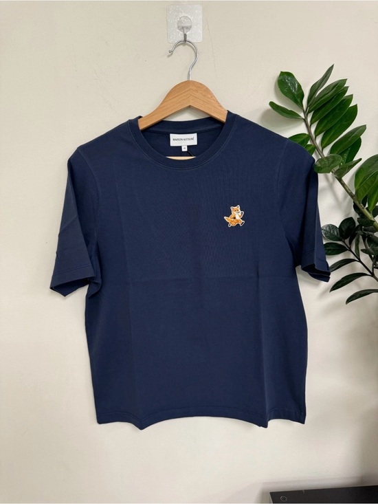 MAISON KITSUNE Pants - MAISON KITSUNÉ Ink Blue Tee with Embroidered Fox